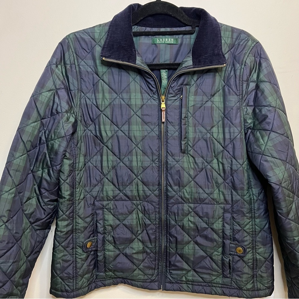 Lauren Ralph Lauren Green Blue Quilted Jacket Preppy Spring Flannel Country Club - Picture 3 of 10